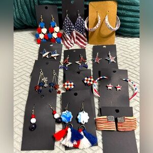 Patriotic Themed Earring Bundle - 13 pairs - 12 Pierced, 1 Clip